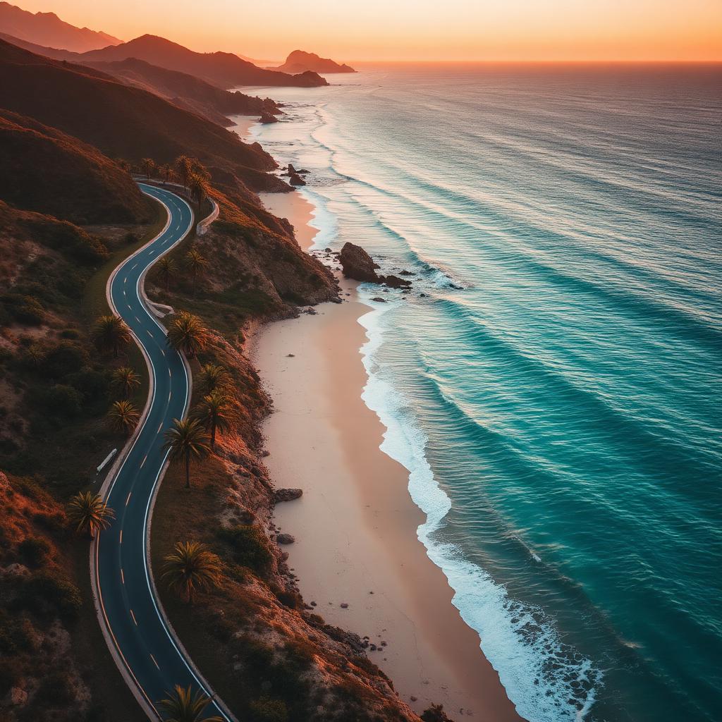 Coastal road at sunset